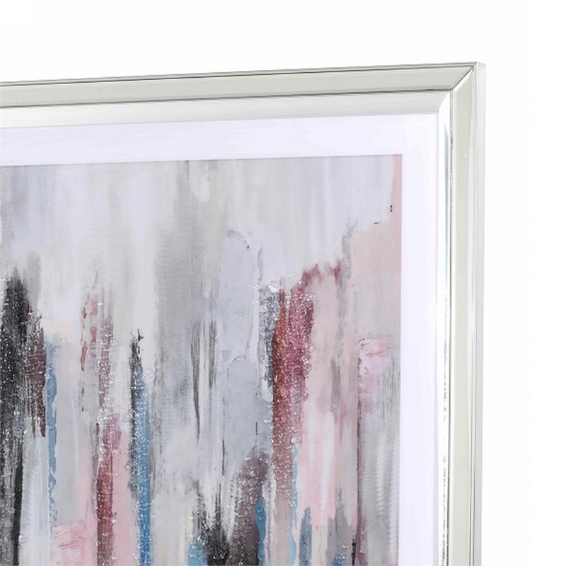 Benjara Wall Art with Abstract Design and Acrylic Mirror Frame- Silver and Blue