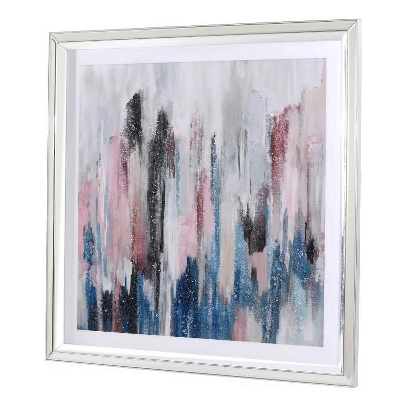 Benjara Wall Art with Abstract Design and Acrylic Mirror Frame- Silver and Blue