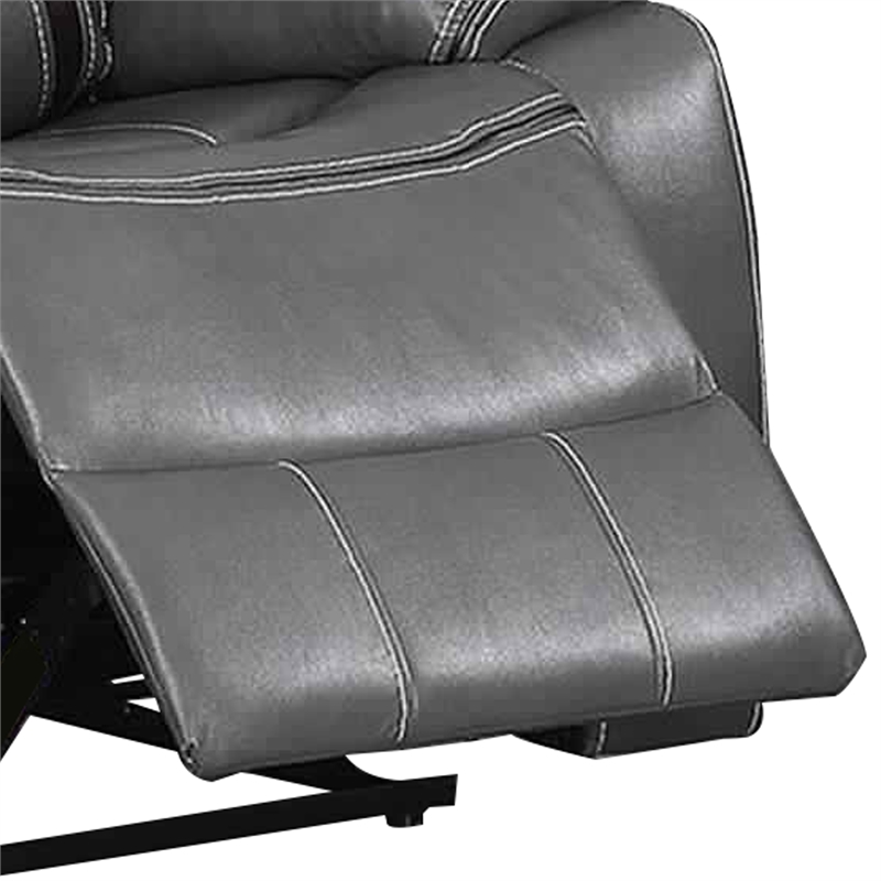 Benjara Contrast Stitched Leatherette Power Motion Loveseat with Console- Gray