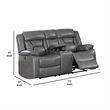 Benjara Contrast Stitched Leatherette Power Motion Loveseat with Console- Gray