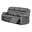 Benjara Leatherette Power Motion Sofa with Contrast Stitching- Gray