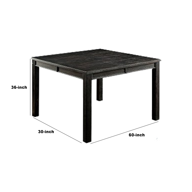 Benjara Rectangular Top Wooden Counter Height Table w/ Block Legs- Antique Black