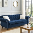 Benjara 93 Inches Nailhead Trim Velvet Sofa with Crystal Tufting- Blue