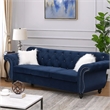 Benjara 93 Inches Nailhead Trim Velvet Sofa with Crystal Tufting- Blue