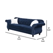 Benjara 93 Inches Nailhead Trim Velvet Sofa with Crystal Tufting- Blue