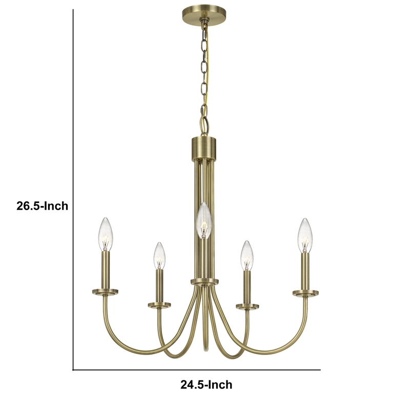 Benjara Metal Chandelier with 5 Candelabra Holders- Gold