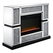 Benjara Electric Fireplace w/ Mirror Panel Framing & Faux Crystals Inlay-Silver