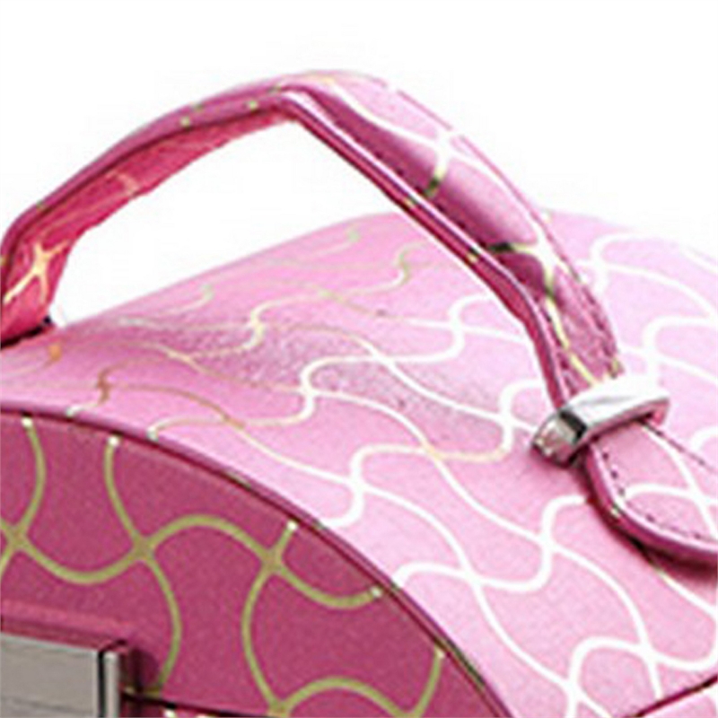 Benjara Travel Jewelry Case with 2 Drawer Storage & Wavy Textured Pattern- Pink