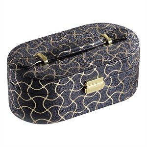 Benjara Travel Jewelry Case with 2 Semicircle Slots and Wavy Pattern- Black