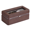 Benjara Watch Case with 4 Slots and Removable Cushions- Brown