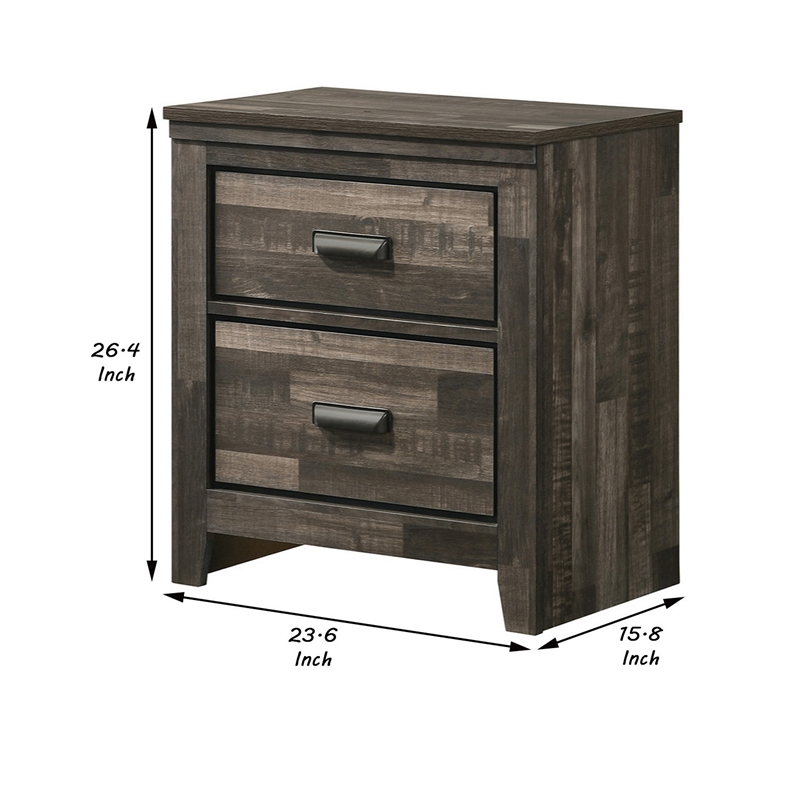 Benjara Nightstand with 2 Drawers and Butcher Block Design- Brown