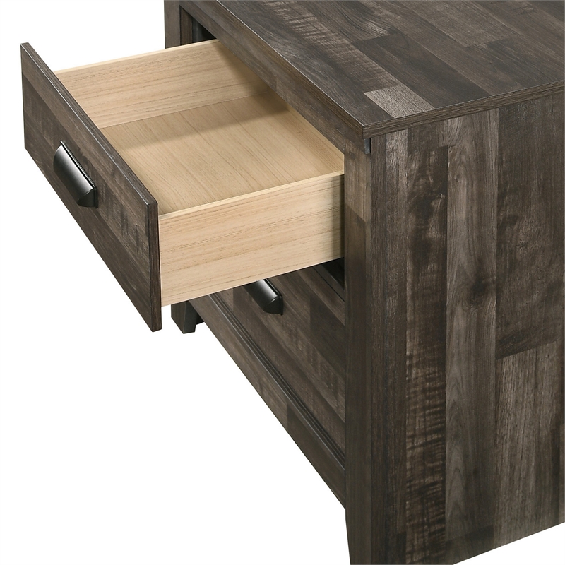 Benjara Nightstand with 2 Drawers and Butcher Block Design- Brown