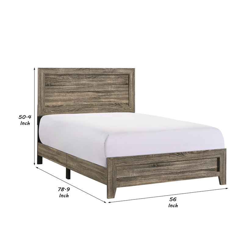 Benjara Full Size Wooden Bed with Panel Design Headboard- Rustic Brown