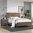 Benjara Full Size Wooden Bed with Panel Design Headboard- Rustic Brown