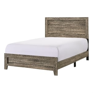 Benjara Full Size Wooden Bed with Panel Design Headboard- Rustic Brown