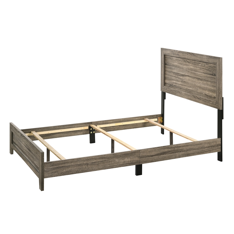 Benjara Full Size Wooden Bed with Panel Design Headboard- Rustic Brown