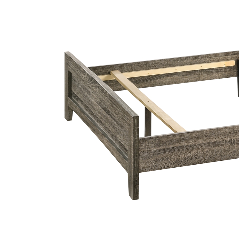 Benjara Full Size Wooden Bed with Panel Design Headboard- Rustic Brown