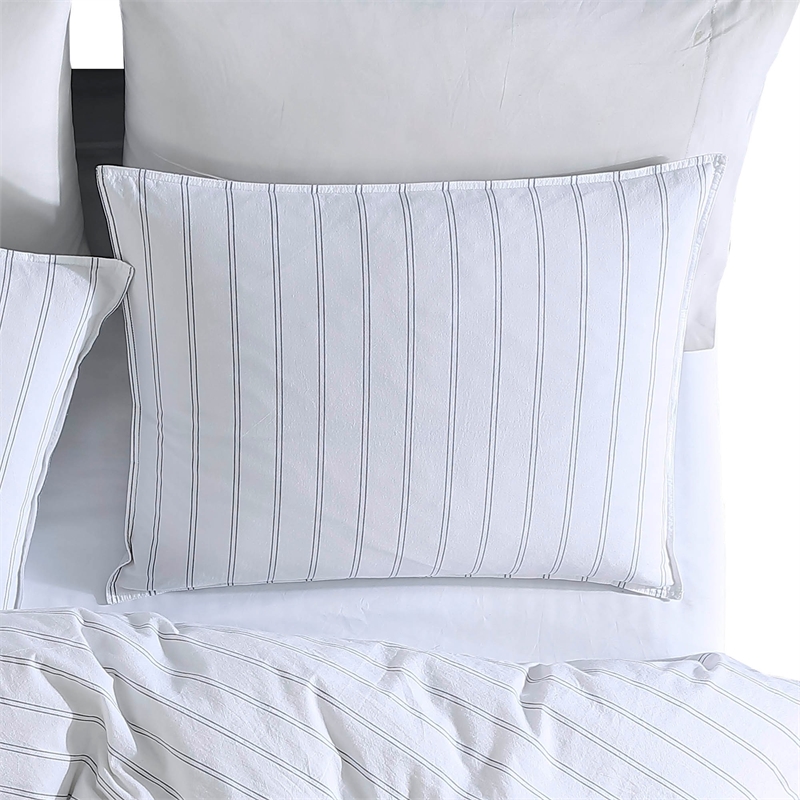 Benjara 3 Piece Queen Comforter Set with Pinstripe Pattern- White and Black