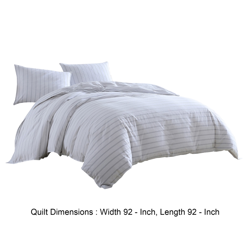 Benjara 3 Piece Queen Comforter Set with Pinstripe Pattern- White and Black