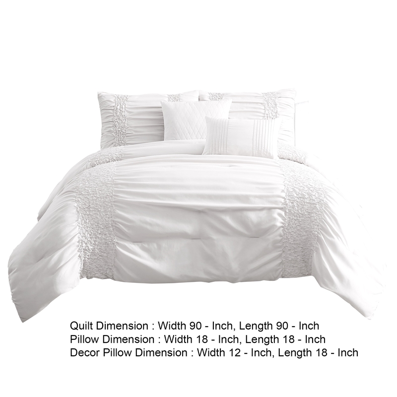 Benjara 4 Piece Twin Comforter Set with Ruching Details- White