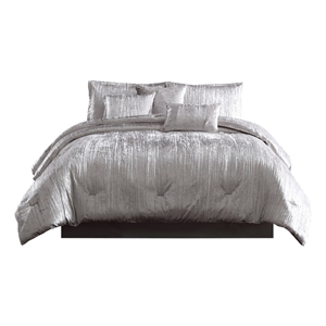 Benjara 6 Piece Twin Comforter Set with Shimmering Appeal- Silver