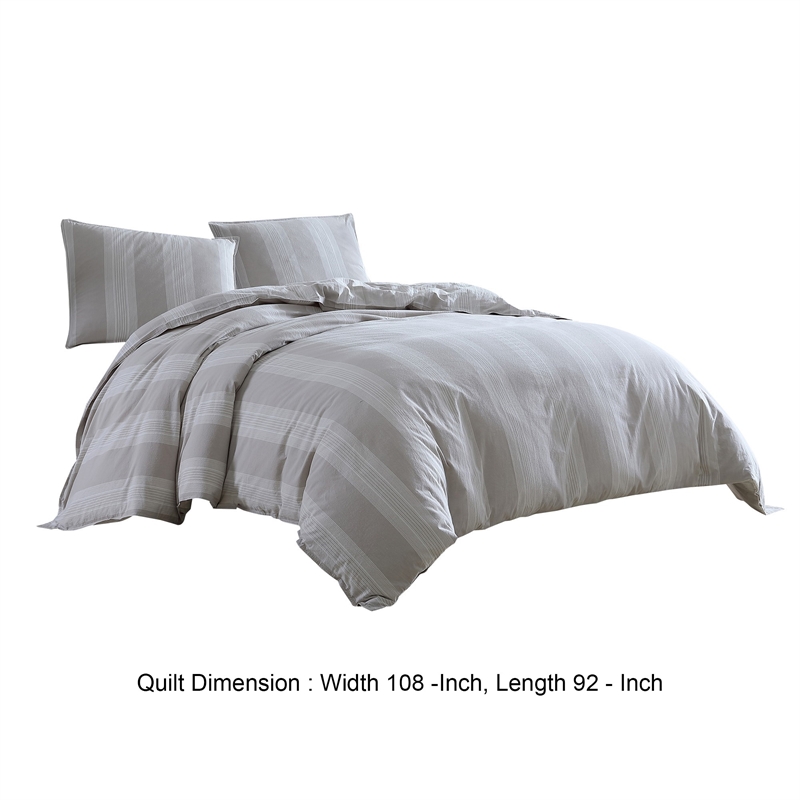 Benjara 3 Piece King Comforter Set with Vertical Stripes Pattern- White & Brown