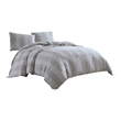 Benjara 3 Piece King Comforter Set with Vertical Stripes Pattern- White & Brown