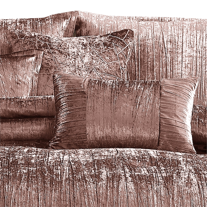 Benjara 7 Piece Queen Comforter Set with Shimmering Appeal- Pink