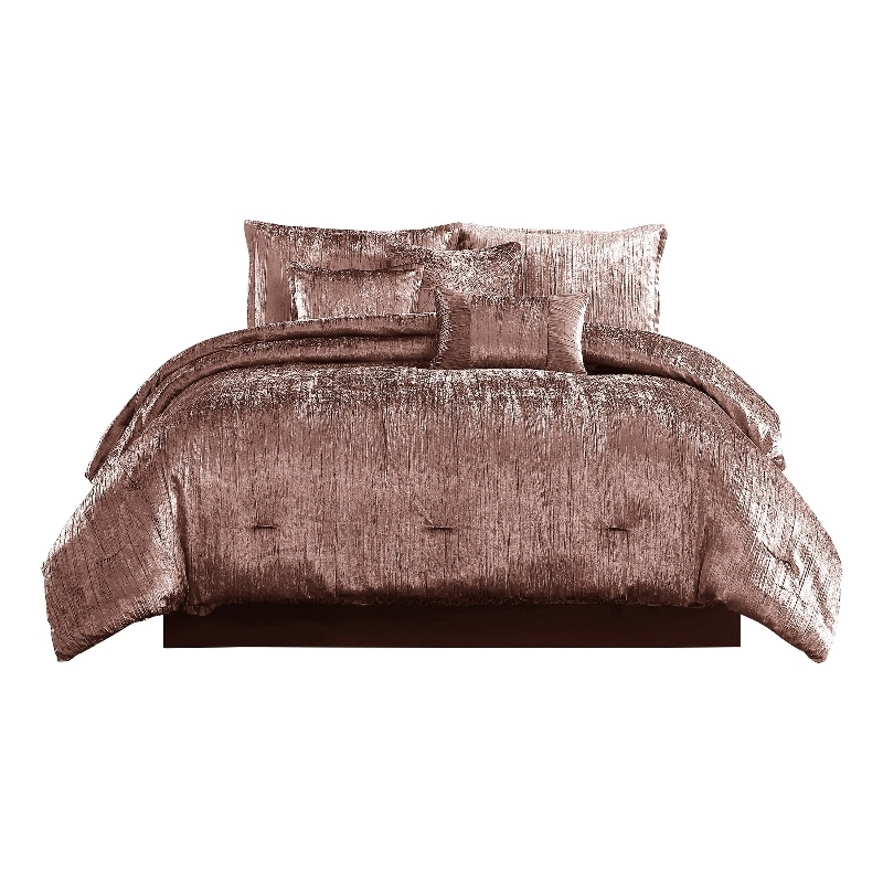 Benjara 7 Piece Queen Comforter Set with Shimmering Appeal- Pink