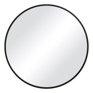 Benjara 37 Inches Round Shape Sleek Frame Mirror- Black