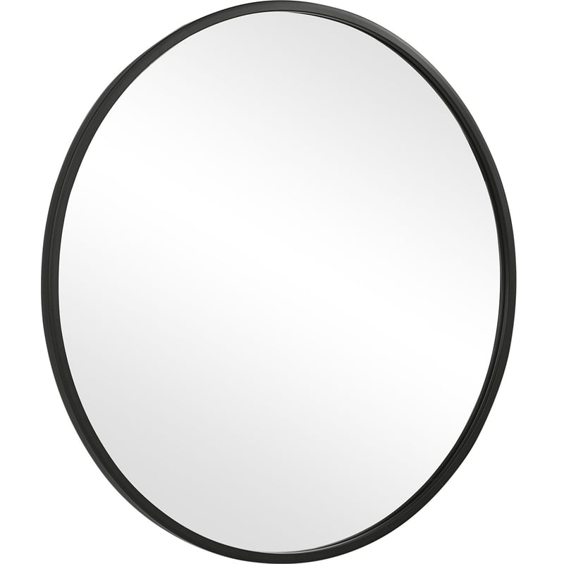 Benjara 43 Inches Round Shape Sleek Frame Mirror- Black