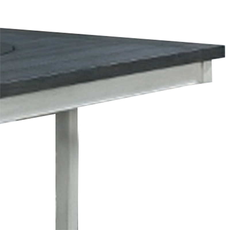 Benjara Counter Height Table with Wooden Open Shelf- White and Gray