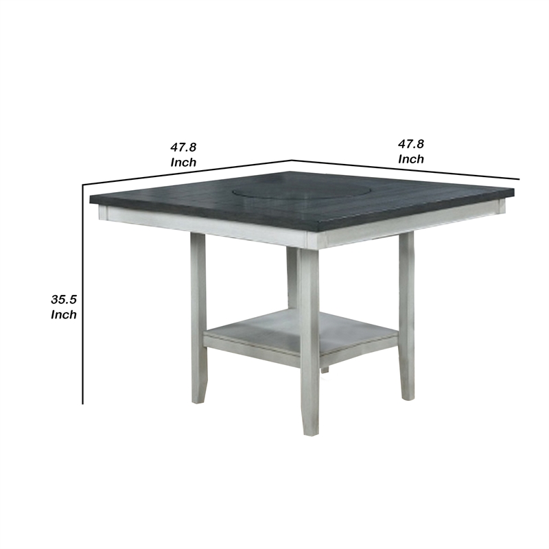 Benjara Counter Height Table with Wooden Open Shelf- White and Gray