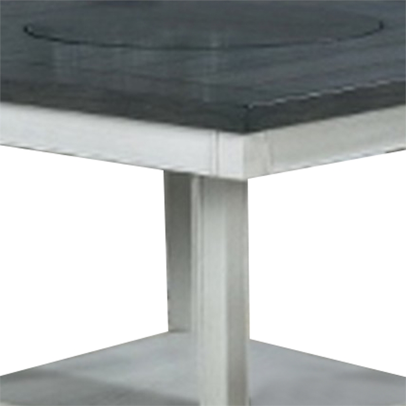 Benjara Counter Height Table with Wooden Open Shelf- White and Gray