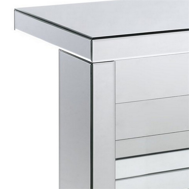 Benjara Accent Table with Mirrored Panels and C Shape- Silver