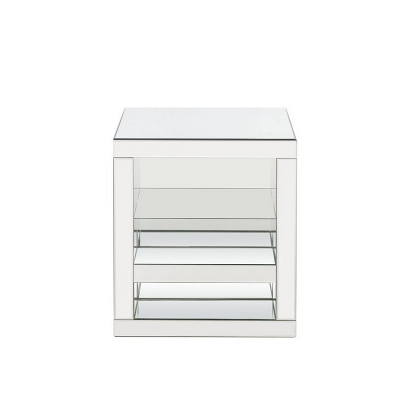 Benjara Accent Table with Mirrored Panels and C Shape- Silver