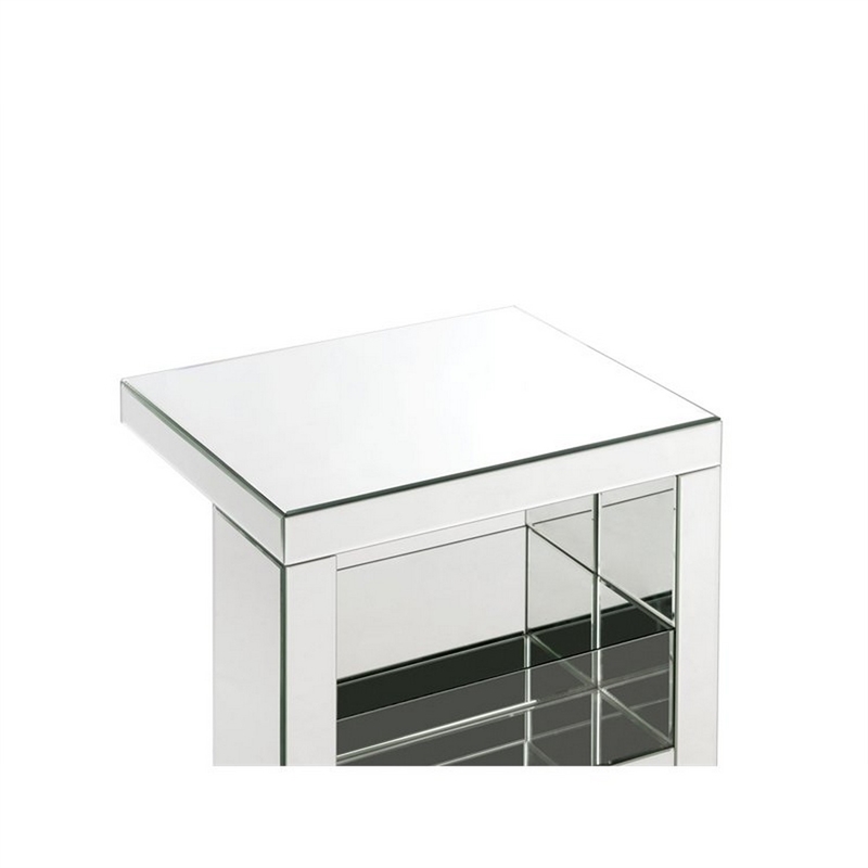 Benjara Accent Table with Mirrored Panels and C Shape- Silver