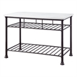 Benjara Kitchen Island with Artificial Marble Top and 2 Slatted Shelf- White