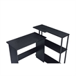 Benjara Writing Desk with L Shaped Design and 3 Tier Wooden Shelves- Black