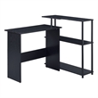 Benjara Writing Desk with L Shaped Design and 3 Tier Wooden Shelves- Black