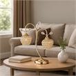 Benjara Floral Tree Design Metal Table Lamp with Dome Shade and Crystals- Gold