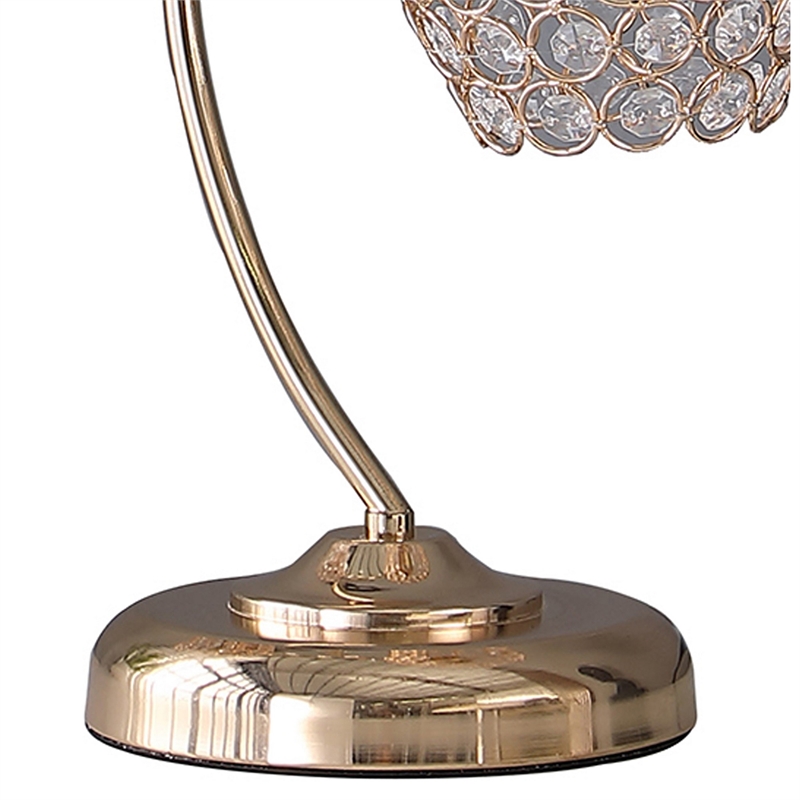 Benjara Floral Tree Design Metal Table Lamp with Dome Shade and Crystals- Gold