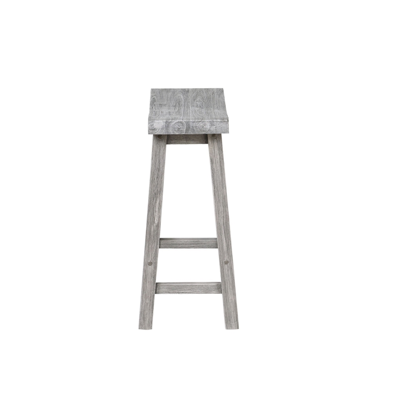 Benjara Saddle Design Wooden Counter Stool with Grain Details- Gray
