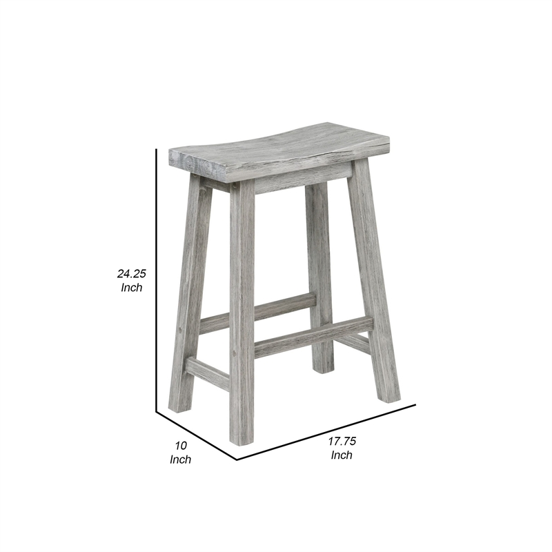 Benjara Saddle Design Wooden Counter Stool with Grain Details- Gray