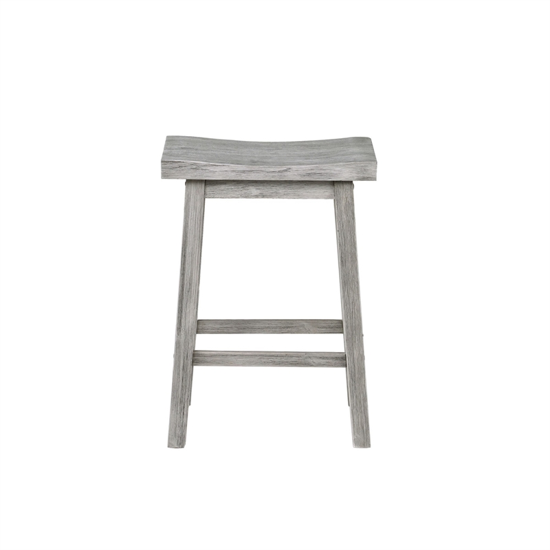 Benjara Saddle Design Wooden Counter Stool with Grain Details- Gray