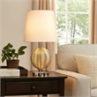 Benjara Table Lamp with Textured Glass Ball Accent- White and Chrome