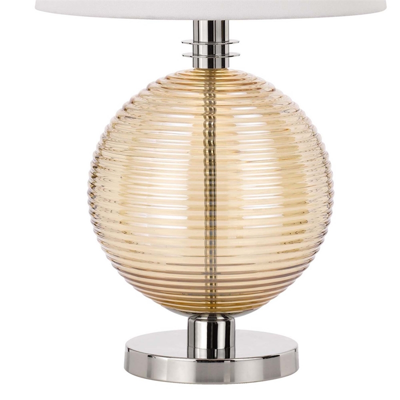 Benjara Table Lamp with Textured Glass Ball Accent- White and Chrome