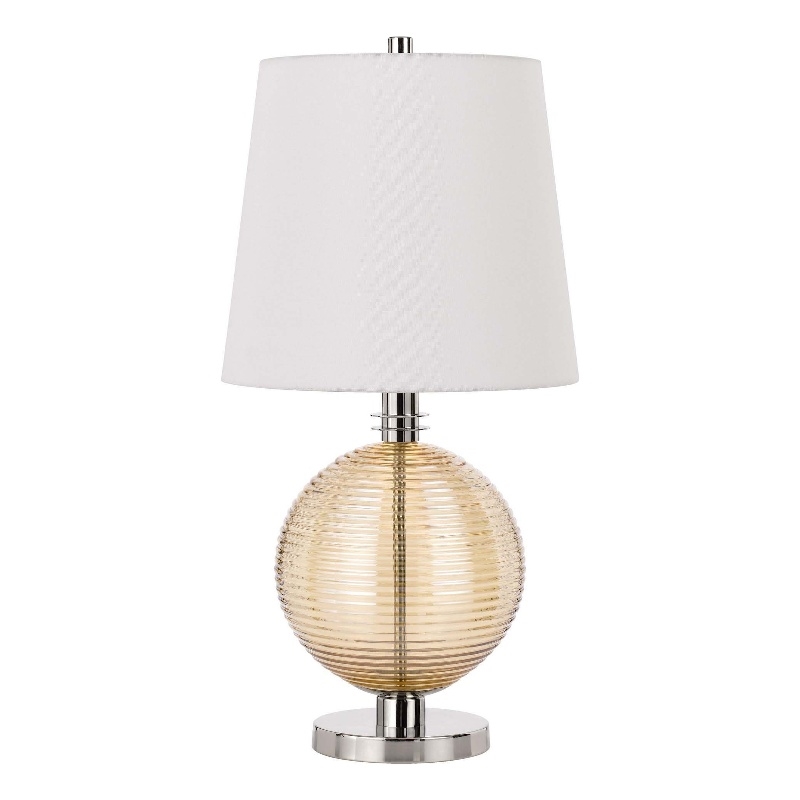 Benjara Table Lamp with Textured Glass Ball Accent- White and Chrome