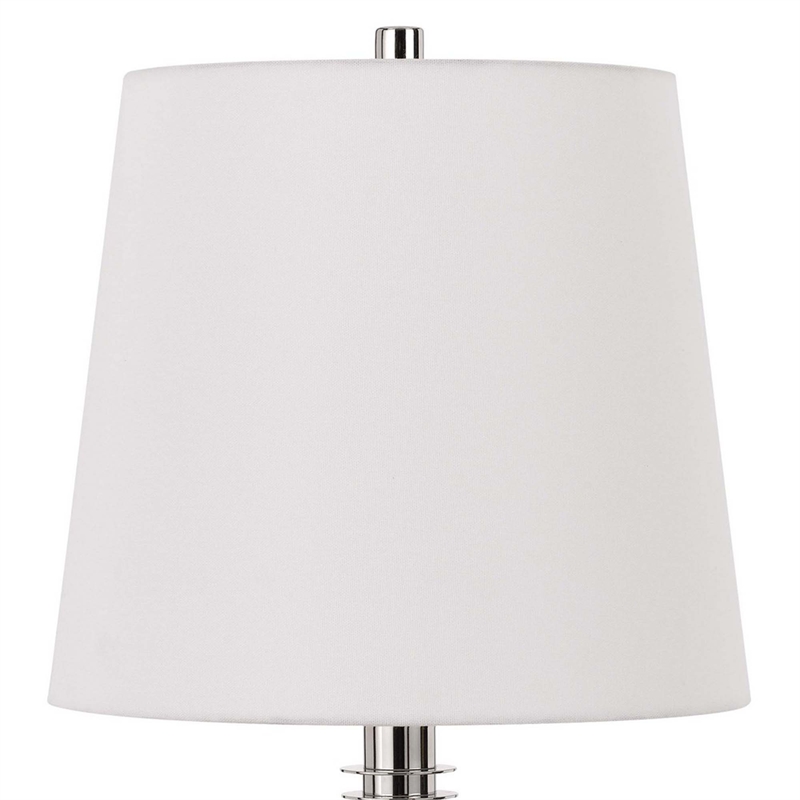 Benjara Table Lamp with Textured Glass Ball Accent- White and Chrome