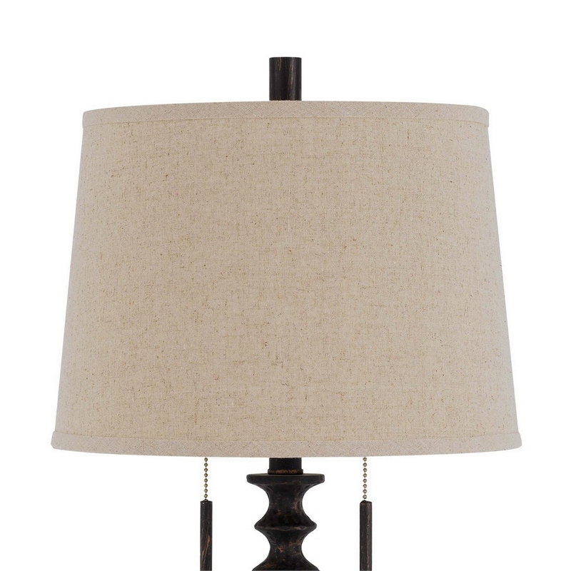 Benjara Table Lamp with Tubular Turned Resin Support and Pull Chain- Dark Bronze